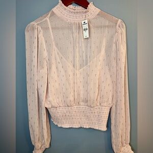 NWT Express Romantic Sheer Pink Top with Smocked Waist & Sleeve Detail | Medium